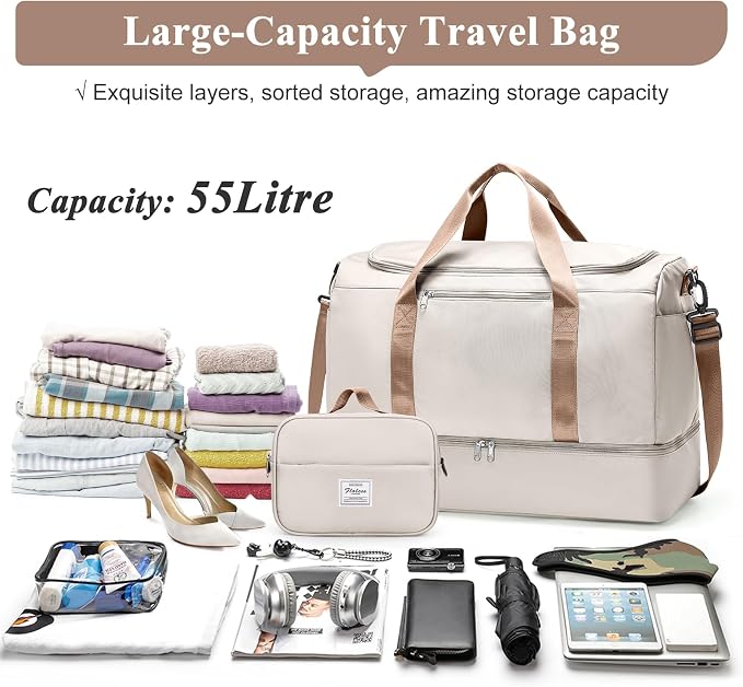 Extra Large Travel Duffel Bag, Carry-On Weekender Bags for Women Travel | Overnight Weekend Bag with Shoes Compartment for Travel Business Trips Sport Hospital,Toiletry Bag Included - Image 2