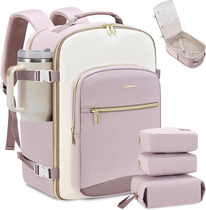 LOVEVOOK 40L Travel Backpack for Women & Men, Airline Approved Carry On Luggage with 3 Packing Cubes, TSA Overnight Bags, Waterproof Personal Item Bag, Weekender Essentials Backpacks fits 17" Laptop by LOVEVOOK