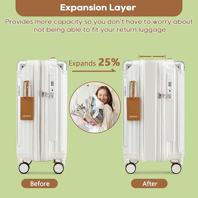 Joyway 5 Piece Luggage Set with Cup Holder, Expandable 25% Capacity, Includes Handbag, Anti Slip Wheels, Hook, Smart Carry On Suitcase for Men and Women, Spinner Travel White - Image 4