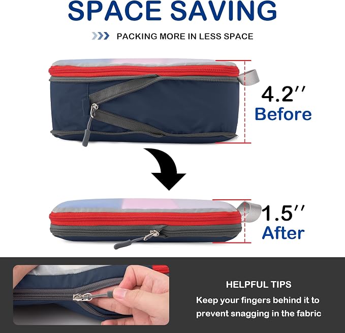 Cipway Compression Packing Cubes, See Through Mesh Luggage Organizer Bags, Travel Essentials for Carry on Suitcase with Laundry Bag and Clear Toiletries Bag（6 Pcs,Blue） - Image 4
