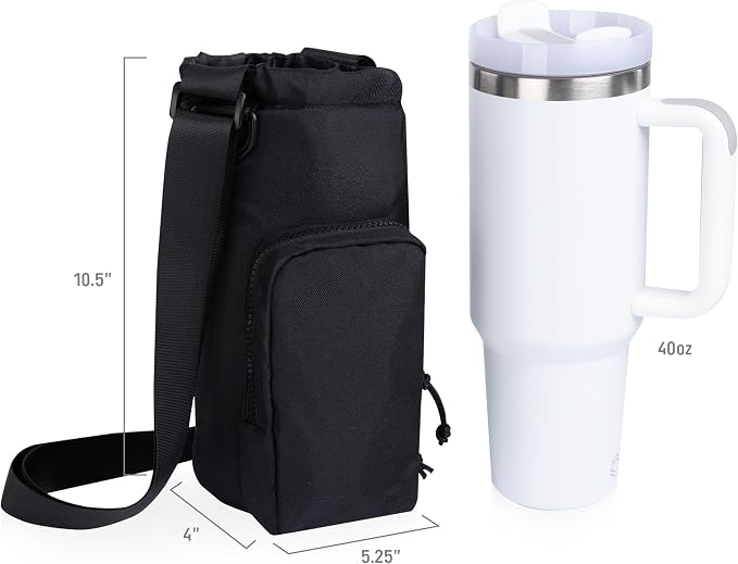 PICNIC TIME Eclipse Tumbler Tote with 40oz Stainless Travel Mug, Eco-Friendly Water Bottle Sling Bag, Crossbody Cup Holder with Phone Pocket & Strap, Recycled Fabric Drink Carrier & Tote (Black) - Image 5
