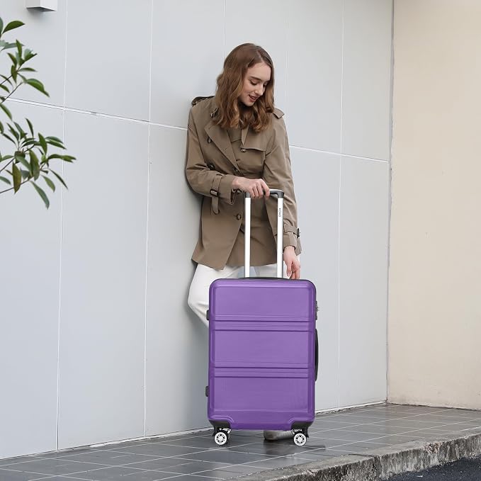 Kono Carry On Luggage Set Airline Approved with Spinner Wheels | Lightweight PC+ABS Carry On Suitcase with TSA Lock Durable Luggage Hardside Purple - Image 7