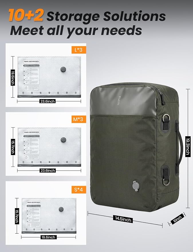 2026 Upgraded Vacuum Compression Bags for Travel - 10+2 Pack 48L Large Recycled TPU w/Windows & 10 Clear for Suitcase, Home | Reusable Travel Vacuum Bags with Pump IP67 Waterproof Kit, Green - Image 2