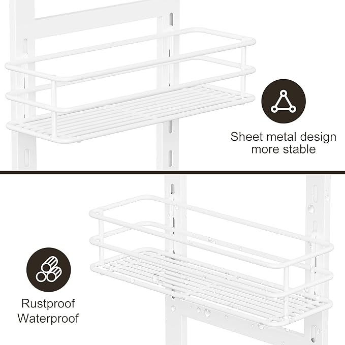 Orimade Adjustable Anti-slip Shower Caddy over Head, Rustproof Bathroom Hanging Shower Organizer with 2 Hooks for Razor, No Drilling Shower Shelves Storage Rack 3 Tier, White - Image 5