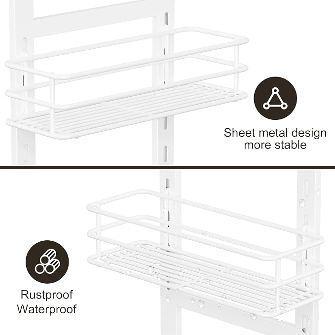 Orimade 4 Tier Adjustable Anti-slip Shower Caddy Over Shower Head, Rustproof Bathroom Hanging Organizer With 4 Hooks for Razor, No Drilling Shower Shelves Storage Rack, White - Image 5
