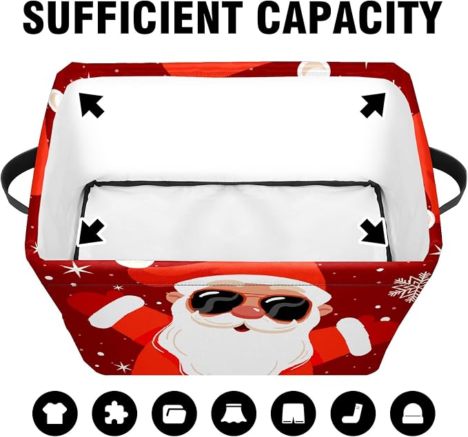 Christmas Baskets Storage Bins with Handles, Decorative Christmas Santa Claus Foldable Cloth Organizer Storage Boxes for Home Office 14 x 10 x 8 - Image 5
