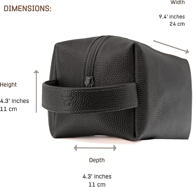 Leather Toiletry Bag for Men – Water Resistant Travel Dopp Kit - Premium Full Grain Leather Cosmetic Case- Perfect Gifts for Him - Mens Toiletry Bag (Black) - Image 4