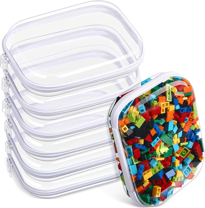 Sanwuta 6 Pcs Clear Hard Zipper Case Hard Plastic Zipper Pouches Makeup Bag Pencil Pouches Transparent Cases for Snacks Plastic Storage Organizer Box for Travel(Clear,7.87 x 5.9 x 2 Inch) by Sanwuta