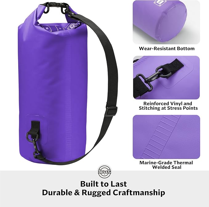 STOVER 5/10/25/30/40L Waterproof Dry Bag, Medium Lightweight Roll Top Dry Bag Backpack w/Waterproof Phone Case, Kayaking, Travel, Hiking, Fishing, Tubing, Camping, the Beach, Men/Women (Purple) - Image 3
