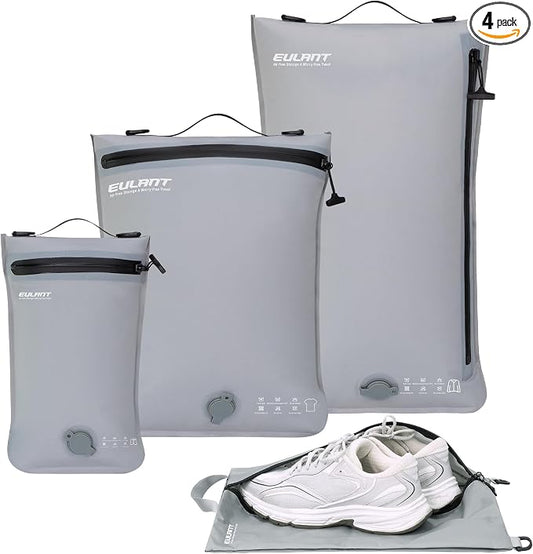 Eulant 4 Set Vacuum Packing Bags for Travel,Professional IPX8 Zip Packing Organizer for Suitcases Backpack,Space Saver Bags Packing Organizers for Clothing Packing by EULANT