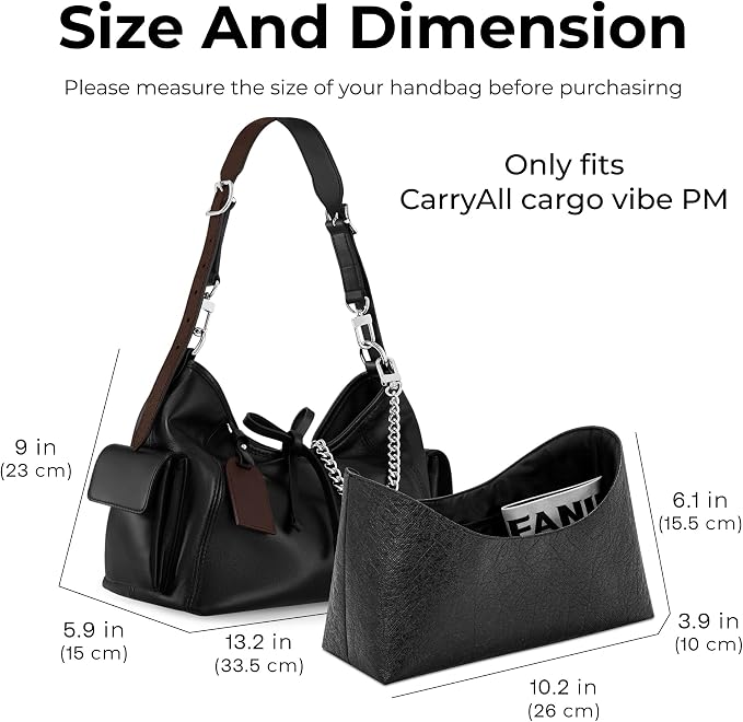 Handbag Organizer Insert for LV Carryall Cargo, Custom Fit Inside Premium Matte Black Lightweight WaterResistant Purse Insert with Cup Holder Accessories with Zipper - Image 2