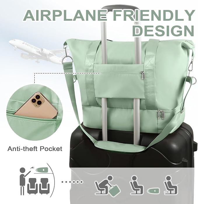 WOOMADA Weekender Bag for Women, Travel Duffel Bags with Shoe Compartment & Wet Pocket, Personal Item Bag for Airlines - Image 4