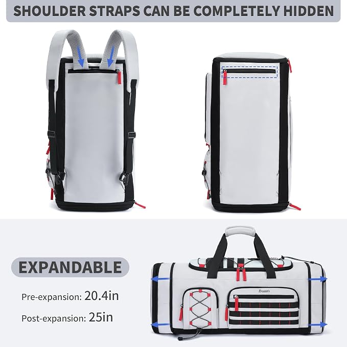 Bosstin Gym Bag for Men & Women, 45L Travel Duffle Sports Duffel Bag Gym Weekender Overnight Backpack with Shoe Compartment (Grey) - Image 4
