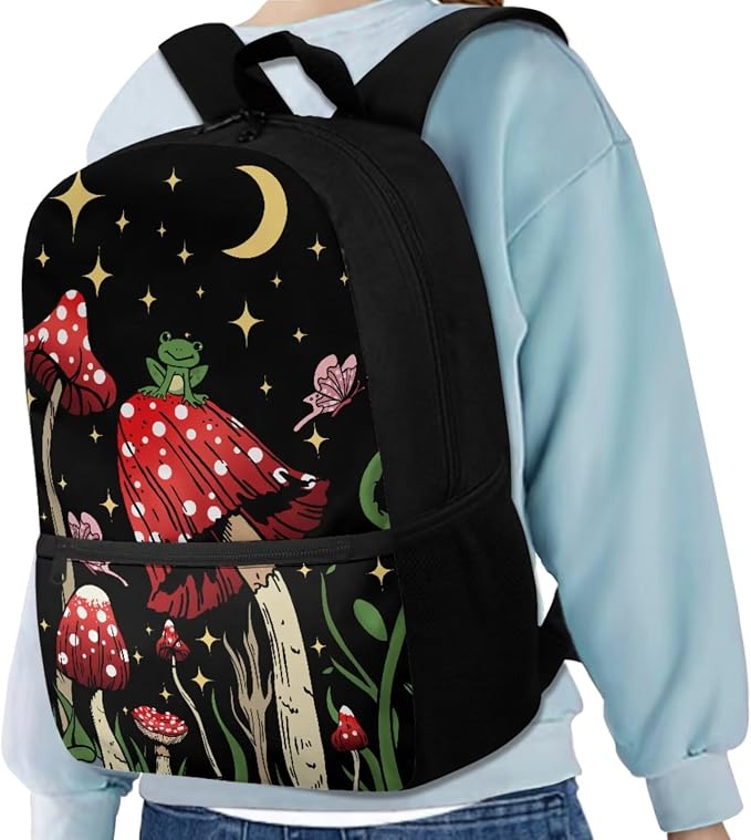 Mushroom Backpack for Girls Boys Backpack with Lunch Box Water Bottle Pouch and Cute Pencil Case 4PCS Set Bookbag with Front Pocket for School 17 inch Large Elementary School Bag for Kids - Image 2
