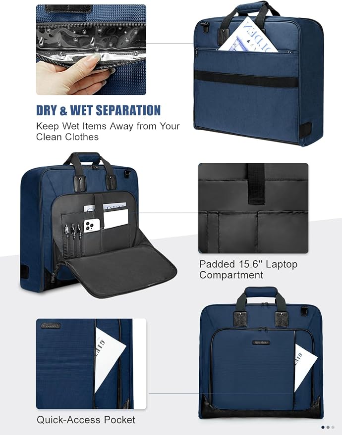 Noozion Garment Bag for Travel, Large Carry On Suit Bag for Business Up to 3 Suits, Wrinkle Free Garment Bag for Hanging Clothes with Shoulder Strap, Laptop Compartment, and Wet-Dry Pocket - Image 7