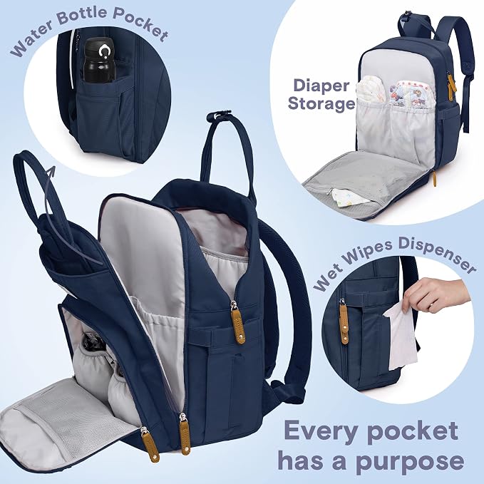 RUVALINO Diaper Bag Backpack-Multifunction Baby Travel Bag with Changing pad, Insulated Bottle Holders & Pacifier Case, Large Capacity, Waterproof, Peacock Blue - Image 3