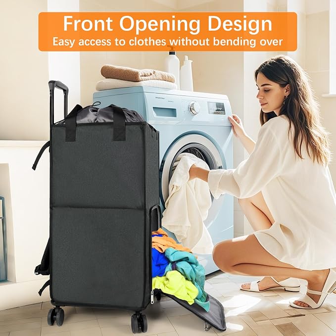 Bukere Extra Large 3 in 1 Rolling Laundry Backpack Bag with Wheels, 90L Freestanding Laundry Basket, Collapsible Laundry Hamper with Removable Wheeled Cart for College Dorm Apartment Laundry Room - Image 6