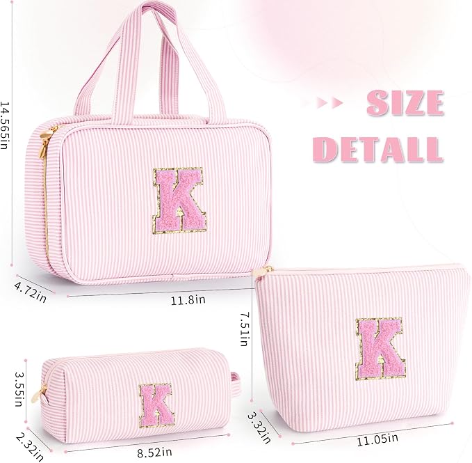 Gifts for Teen Girls Women - Travel Hanging Toiletry Bag & Makeup Bag - Personalized Initial Cosmetic Bag | Birthday Gift for Girl Trendy Stuff - Pink K - Image 6