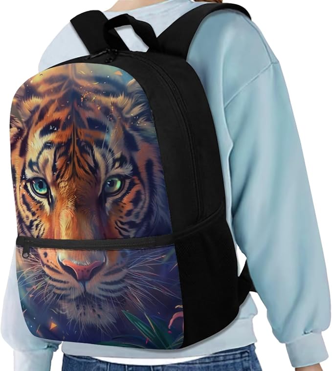Tiger Backpack for Kids Girls Backpack with Lunch Box Water Bottle Bag and Big Pencil Case 4PCS Set Bookbag with Front Pocket 17 inch Large Capacity School Bag with Side Pocket for Boys - Image 2