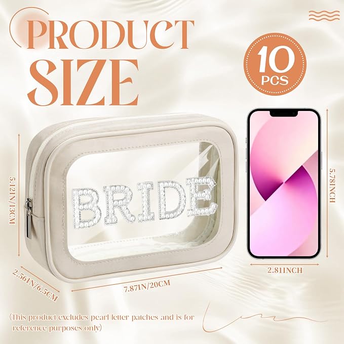 Abbylike 10 Pcs Clear Makeup Bags Bulk Tsa Approved Clear Toiletry Bags with Zipper PU Leather Waterproof Travel Makeup Organizer for Women Wedding Bridal DIY Gifts Bachelorette Party (Beige) - Image 3