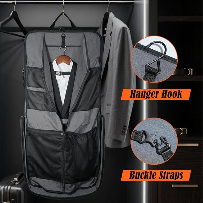 WELKINLAND 3-Suits Garment Bags for Travel W/ 4-Pack Compression Packing Cubes, 30L-Large Carry On Garment Bag for Travel, 15-Pockets Suit Holder Travel Bag, Wrinkle-Free Suit Garment Bag for Men - Image 6
