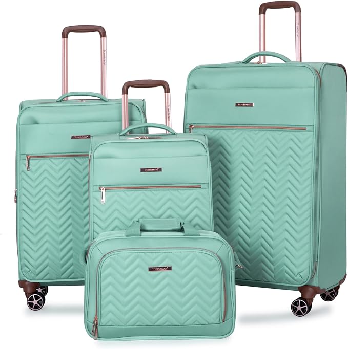 Travelhouse 4-Piece Softside Luggage Set with Spinner Wheels | Lightweight expandable suitcases: 16" underseat duffel bag + 20" carry-on + 24" + 28" checked by Travelhouse
