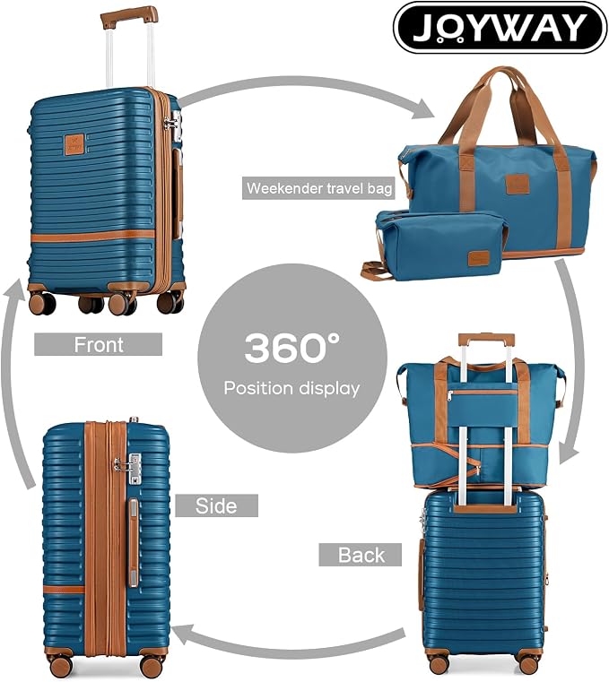 Joyway Carry On Luggage 20 Inch Expandable Suitcase with Spinner Wheel, 4 Piece Hard Shell Luggage Set with TSA Lock(Blue brown) - Image 3