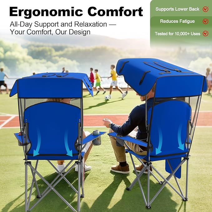 VTOY Portable Camping Chair with Canopy - Folding Chair with Canopy, Durable 600D Oxford Canopy Chair for Camping, Beach, Picnics, Fishing & Sports - Image 5