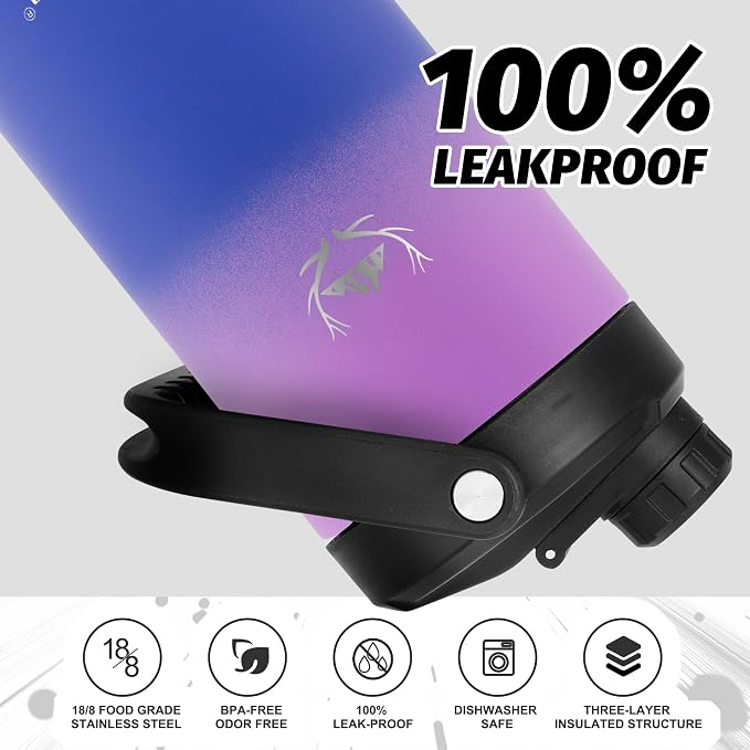 NATURE PIONEOR 64 oz Insulated Water Bottle Jug with Carrier Bag | 18/8 Food-grade Stainless Steel, Double Vacuum Insulation, Wide-Mouth, Straw & Spout Lid, Strap, Camping, Hiking, Gym, Work - Image 6