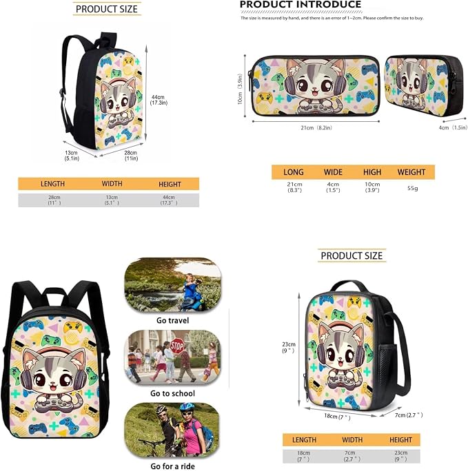 Mumeson Space Cat 17 inch Backpack Bookbags for Student 3 in 1 School Bag Set Lightweight Daypack Backpacks Insulated Thermal Lunch Bag Tote Bag Pencil Storage Pouch Pencase - Image 5