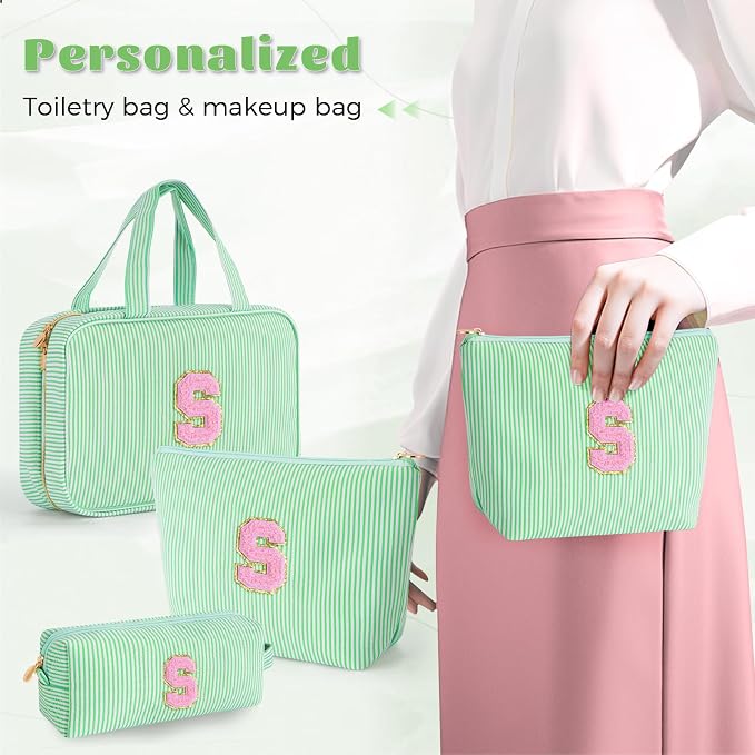 Gifts for Teen Girls Women - Travel Hanging Toiletry Bag & Makeup Bag - Personalized Initial Cosmetic Bag | Birthday Gift for Girl Trendy Stuff - Green S - Image 4
