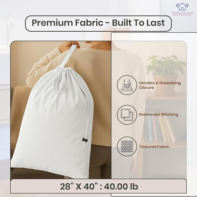 LFH Home Cotton Rich Canvas Extra Large Laundry Bag with Handle, Heavy Duty Drawstring Closure Washable Laundry Bags School Travel, Home, Hotel, College Dorm, Organizer Sack, Toys 28x40-White - Image 8