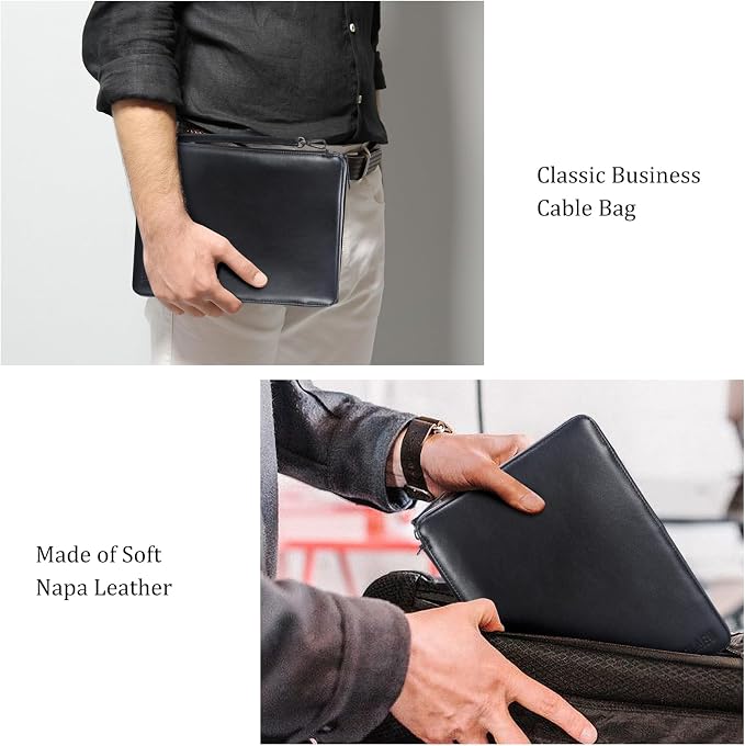 Polare Full Grain Leather Travel Cable Organizer Case Electronics Accessories Carry Bag with YKK Zippers Tech Storage Bag for Cables, Power Bank, USB, SD Card, Travel Essentials - Image 4