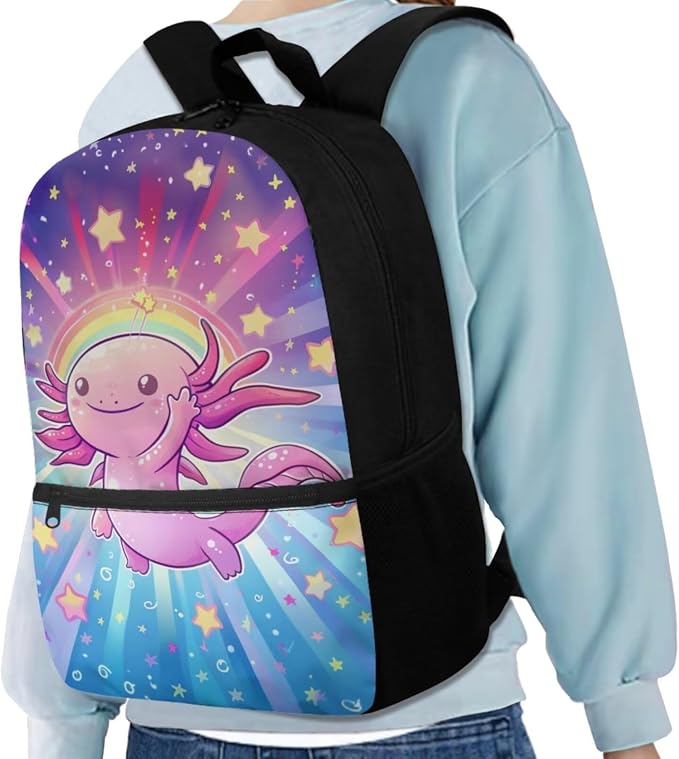 Galaxy Axolotl Backpack for Girls Kids Backpack with Lunch Box Water Bottle Holder and Cute Pencil Case 4PCS Bookbag with Front Pocket for School 17 inch Lightweight Elementary School Bag - Image 2