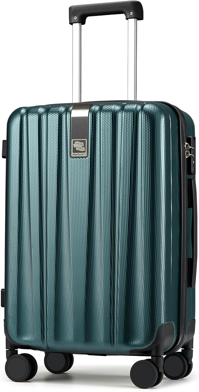 Hanke 24 Inch Luggage Suitcases With Spinner Wheels Lightweight PC Hard Shell Rolling Suitcase With Travel Lock,Checked-Medium 24-Inch(Blackish Green) by Hanke