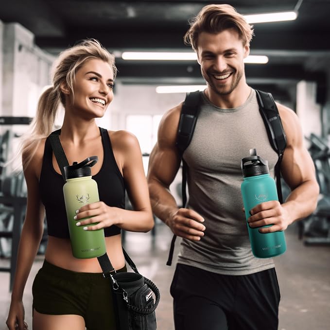 NATURE PIONEOR 32 oz Insulated Water Bottle with Carrier Bag & 3 Lids | 18/8 Food-grade Stainless Steel, Double Vacuum Insulation, 3 Leak-proof Lids, Strap, Camping, Hiking, Gym, Work - Image 6