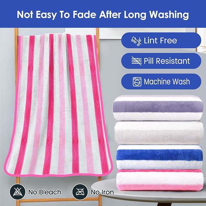 JML Microfiber Bath Towels,2 Pack(30" x 60"), Oversized, Soft, Super Absorbent, Fast Drying, Large Beach Towel Set for Sauna, Salon, Sports, Fitness, Yoga, Cabana Stripe Pink - Image 6