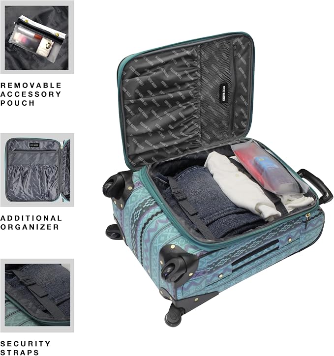 Steve Madden Designer Luggage Collection - 3 Piece Softside Expandable Lightweight Spinner Suitcase Set - Travel Set Includes an Under Seat Bag, 20-Inch Carry on and 28-Inch Checked Suitcase, Legends - Image 4