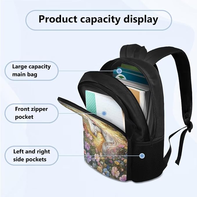 School Backpack for Teens with Leakproof Lunch Box Pencil Box Water Bottle Bag for School, Horse Floral Large Capacity Kids School Bag for Middle School - Image 2