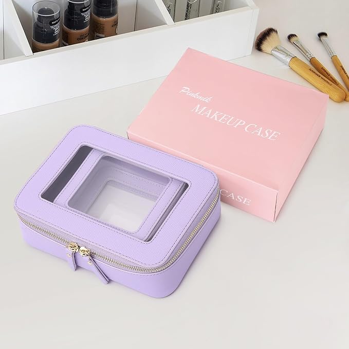 Pinkmik Clear Makeup Bag Waterproof Travel Case for Cosmetics and Toiletries Women's Purse Organizer and Clear Car Bag with Zipper (X/Purple, M+MINI) - Image 7