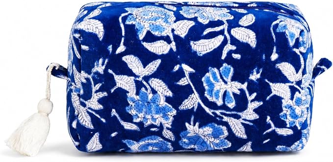 Huar Travel Makeup Bag- Large Capacity Cosmetic Bags for Women - Water Resistance Lining Portable Pouch & Open Toiletry Bag - Perfect Girls Makeup Organizer for Travel Essentials (Velvet Blue) by Huar