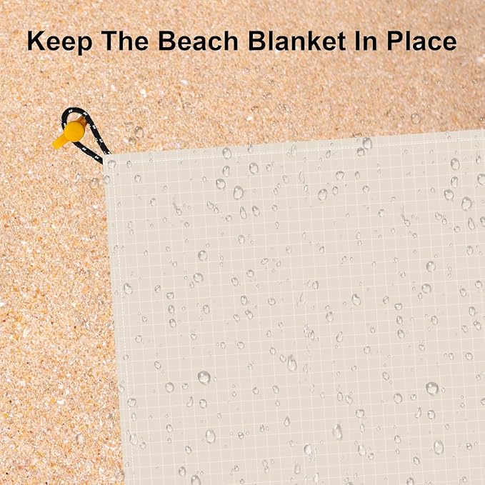 Large Waterproof Sandproof Beach Blanket for 4 Adults, Outdoor Beach Mat with 4 Stakes, 210T Polyester Lightweight Foldable Picnic Blanket Accessories Must Haves for Travel, Camping, Hiking - Image 5