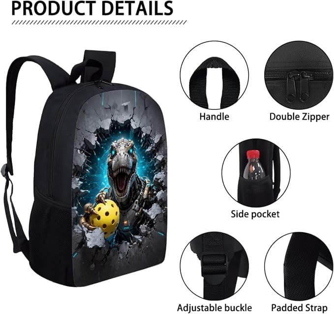 Forchrinse Dinosaur Backpack for Boys 8-10 10-12 Kids Pickleball School Backpack with Lunch Box Pencil Case 3 PCS Kids Bookbag for Elementary Japanese-Style School Bag - Image 7