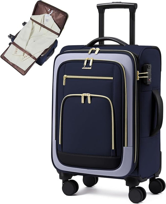 LOVEVOOK Carry on Luggage 22x14x9 Airline Approved, 22 Inch Large Rolling Suitcase with Garment Bag, Spinner Wheels & TSA Lock, 49L Softside Lightweight Underseat Carryon Luggage for Women Men Travel by LOVEVOOK