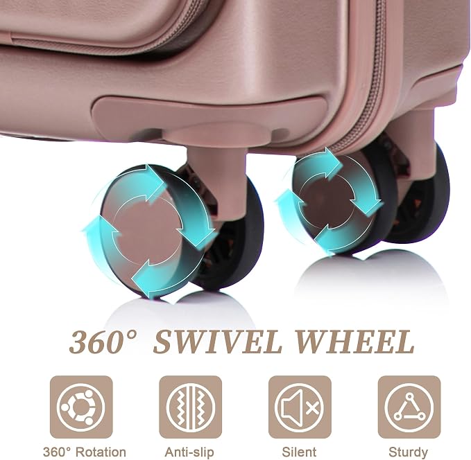 Gradient Color Suitcase 2-Piece Set, 20" Rotating Wheel Suitcase with 14" Cosmetic Case, Lightweight Durable Hardshell Luggage with 360° Spinner Wheels for Travel, Women & Girls (Champagne) - Image 4