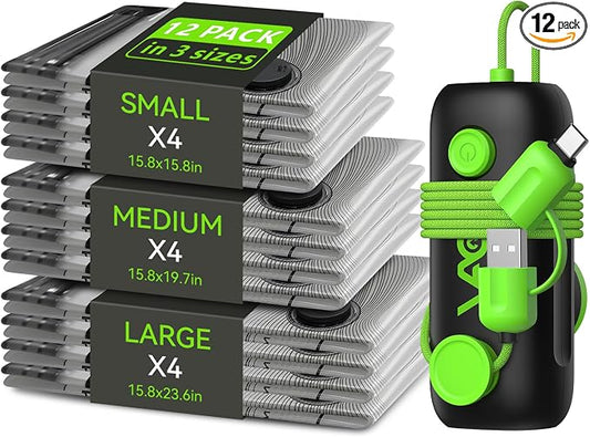 Vacuum Bags for Travel - USB Electric Pump, 12 Pack Carry-on Size Vacuum Seal Bags for Clothing - Space Saver Vacuum Storage Bags for Luggage, Travel Essentials. by Unknown