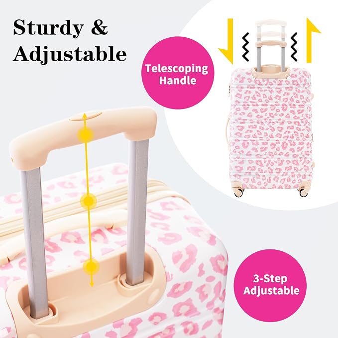 Merax Suitcase Set, Hardshell Luggage Sets 3 Piece with Spinner Wheels | Expandable Durable Suitcase with TSA Lock Lightweight 20" 24" 28", Pink Leopard - Image 6