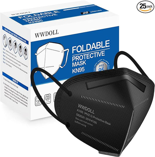 WWDOLL KN95 Face Mask 25 Pack, 5-Layers Breathable KN95 Masks, Black
