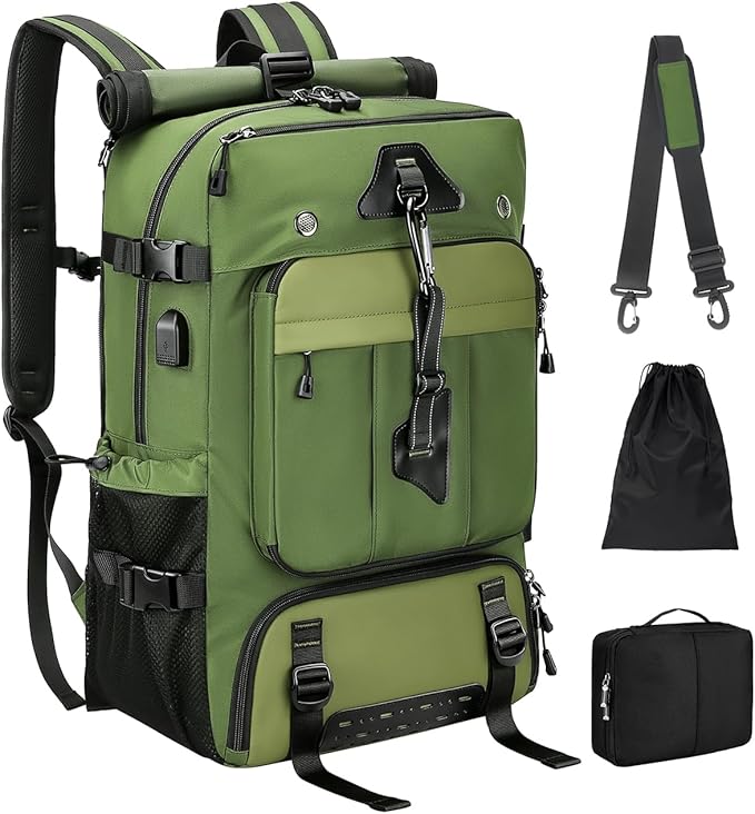 Travel backpack for men,40L Large Carry on Backpack Durable Convertible Duffle Bag with Shoe Compartment Fit for 16 Inch Laptop for travel, camping,Weekender Hiking Green by SWICKYRICOO
