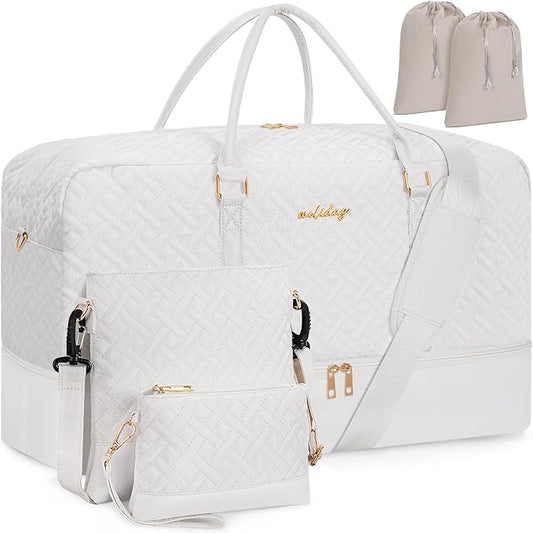 Weekender Bag for Women, 5 Pcs Set Carry on Overnight Bag, 21" Travel Duffel Bag with Waterproof Shoe Compartment for Weekend Travel Business Trip by WELIDAY